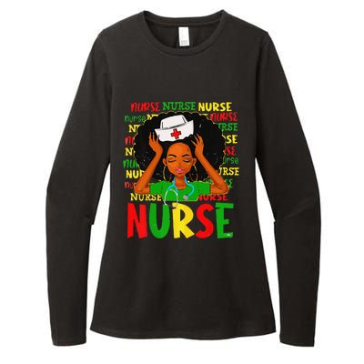 Black Woman Nurse Afro Retro Juneteenth Black History Month Womens CVC Long Sleeve Shirt