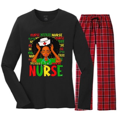 Black Woman Nurse Afro Retro Juneteenth Black History Month Women's Long Sleeve Flannel Pajama Set 