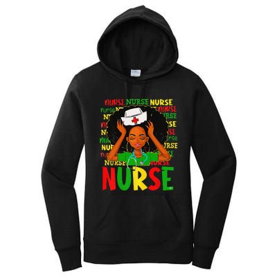 Black Woman Nurse Afro Retro Juneteenth Black History Month Women's Pullover Hoodie