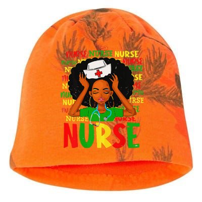 Black Woman Nurse Afro Retro Juneteenth Black History Month Kati - Camo Knit Beanie