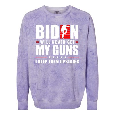 Biden Will Never Get My Guns I Keep Them Upstairs Funny Colorblast Crewneck Sweatshirt