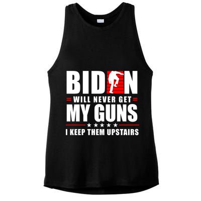 Biden Will Never Get My Guns I Keep Them Upstairs Funny Ladies PosiCharge Tri-Blend Wicking Tank