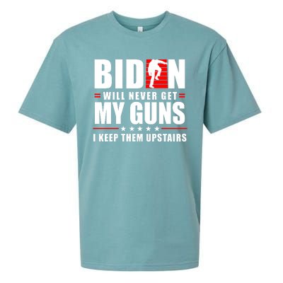 Biden Will Never Get My Guns I Keep Them Upstairs Funny Sueded Cloud Jersey T-Shirt