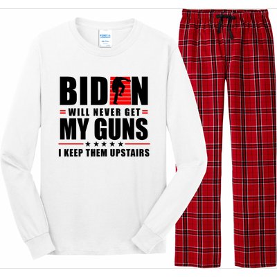 Biden Will Never Get My Guns I Keep Them Upstairs Funny Long Sleeve Pajama Set