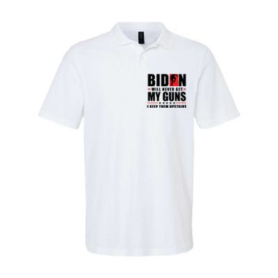 Biden Will Never Get My Guns I Keep Them Upstairs Funny Softstyle Adult Sport Polo