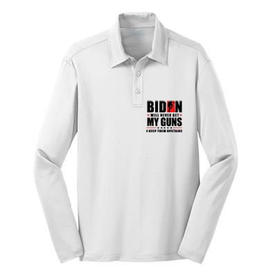 Biden Will Never Get My Guns I Keep Them Upstairs Funny Silk Touch Performance Long Sleeve Polo