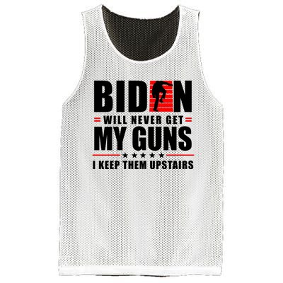 Biden Will Never Get My Guns I Keep Them Upstairs Funny Mesh Reversible Basketball Jersey Tank