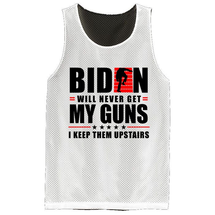 Biden Will Never Get My Guns I Keep Them Upstairs Funny Mesh Reversible Basketball Jersey Tank