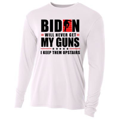 Biden Will Never Get My Guns I Keep Them Upstairs Funny Cooling Performance Long Sleeve Crew