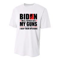 Biden Will Never Get My Guns I Keep Them Upstairs Funny Youth Performance Sprint T-Shirt