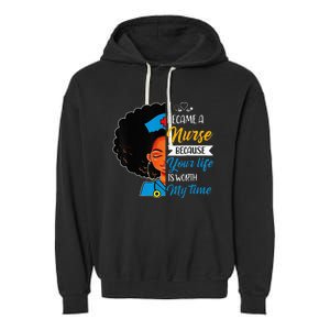 Black Woman Nurse Afro Retro Cool Black History Month Gift Garment-Dyed Fleece Hoodie