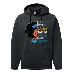 Black Woman Nurse Afro Retro Cool Black History Month Gift Performance Fleece Hoodie