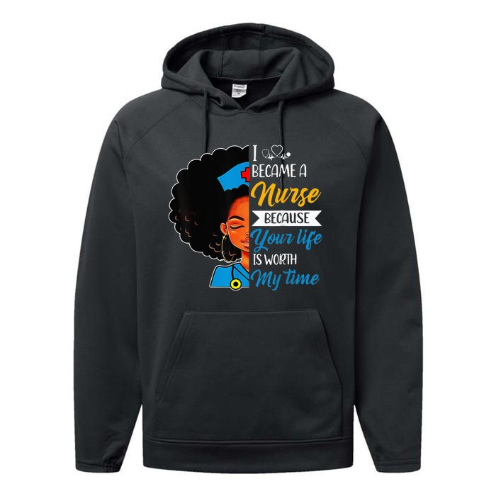 Black Woman Nurse Afro Retro Cool Black History Month Gift Performance Fleece Hoodie