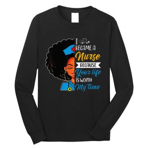 Black Woman Nurse Afro Retro Cool Black History Month Gift Long Sleeve Shirt