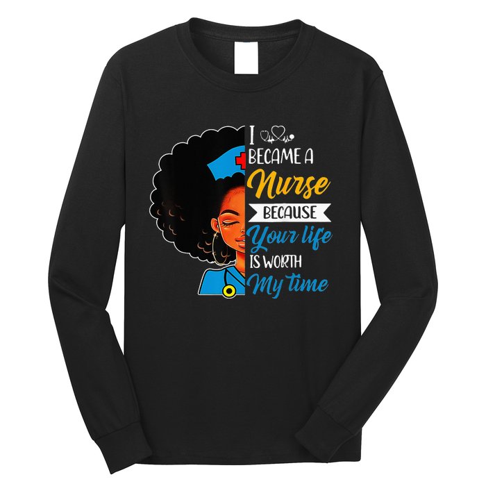 Black Woman Nurse Afro Retro Cool Black History Month Gift Long Sleeve Shirt