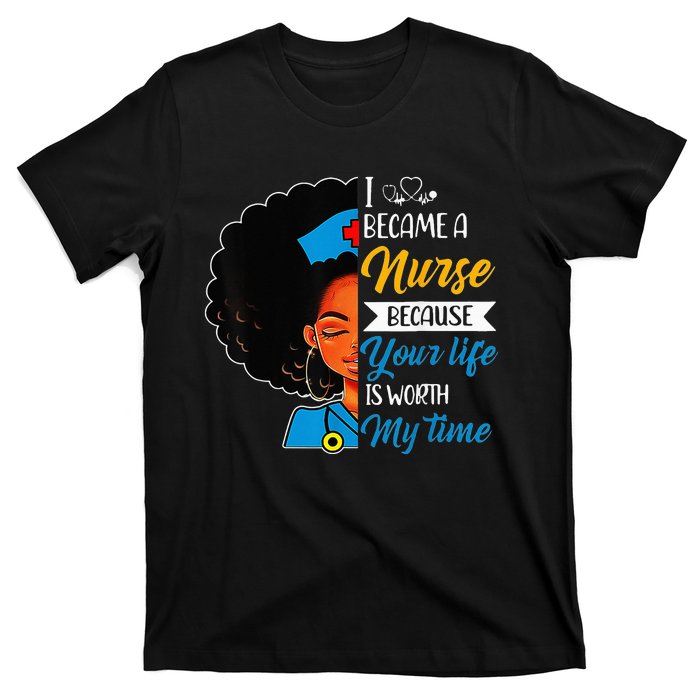 Black Woman Nurse Afro Retro Cool Black History Month Gift T-Shirt