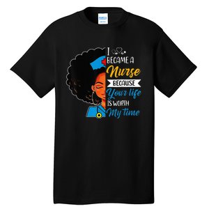 Black Woman Nurse Afro Retro Cool Black History Month Gift Tall T-Shirt