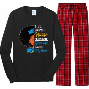 Black Woman Nurse Afro Retro Cool Black History Month Gift Long Sleeve Pajama Set