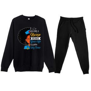 Black Woman Nurse Afro Retro Cool Black History Month Gift Premium Crewneck Sweatsuit Set