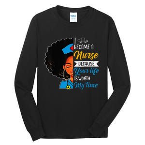 Black Woman Nurse Afro Retro Cool Black History Month Gift Tall Long Sleeve T-Shirt