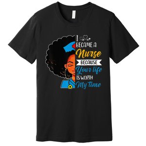 Black Woman Nurse Afro Retro Cool Black History Month Gift Premium T-Shirt