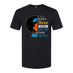 Black Woman Nurse Afro Retro Cool Black History Month Gift Softstyle CVC T-Shirt