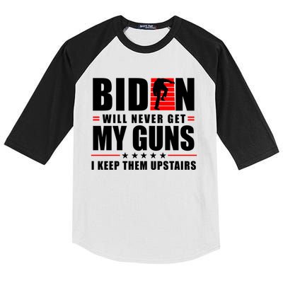Biden Will Never Get My Guns I Keep The Upstairs Funny Politcal Kids Colorblock Raglan Jersey
