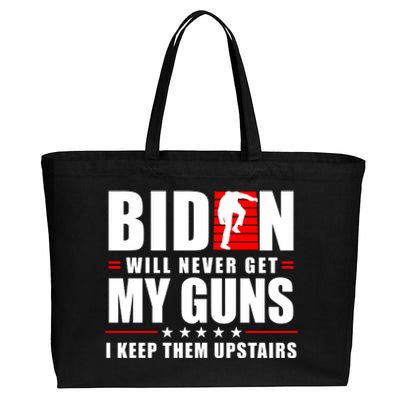 Biden Will Never Get My Guns I Keep The Upstairs Funny Politcal Cotton Canvas Jumbo Tote