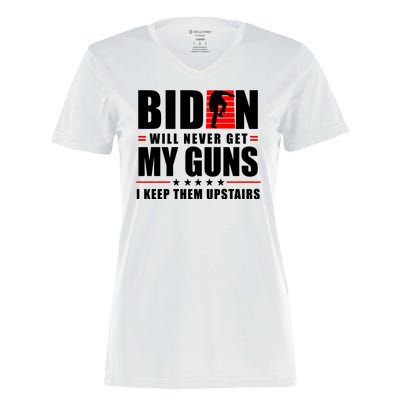 Biden Will Never Get My Guns I Keep The Upstairs Funny Politcal Women's Momentum V-Neck T-Shirt