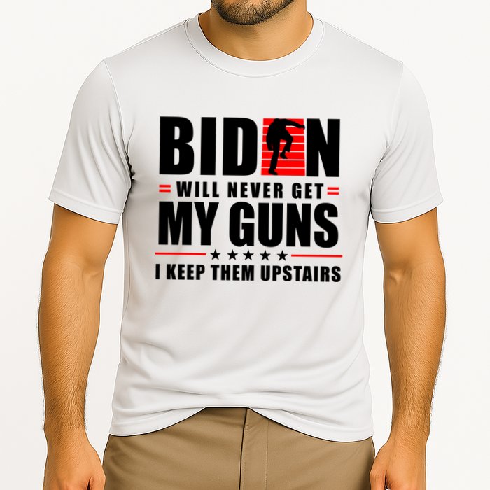 Biden Will Never Get My Guns I Keep The Upstairs Funny Politcal Cooling Performance Crew T-Shirt