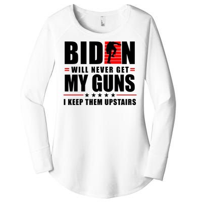 Biden Will Never Get My Guns I Keep The Upstairs Funny Politcal Women's Perfect Tri Tunic Long Sleeve Shirt