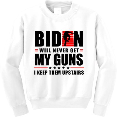 Biden Will Never Get My Guns I Keep The Upstairs Funny Politcal Kids Sweatshirt