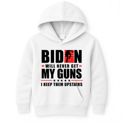 Biden Will Never Get My Guns I Keep The Upstairs Funny Politcal Kids Hoodie
