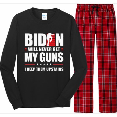 Biden Will Never Get My Guns I Keep Them Upstairs Long Sleeve Pajama Set