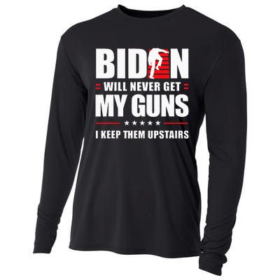 Biden Will Never Get My Guns I Keep Them Upstairs Cooling Performance Long Sleeve Crew