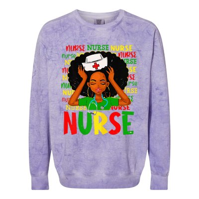 Black Women Nurse Afro Retro Juneteenth Black Month History Colorblast Crewneck Sweatshirt