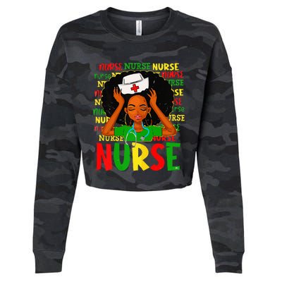 Black Women Nurse Afro Retro Juneteenth Black Month History Cropped Pullover Crew