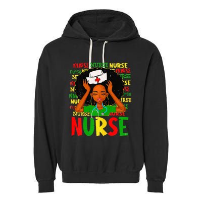 Black Women Nurse Afro Retro Juneteenth Black Month History Garment-Dyed Fleece Hoodie