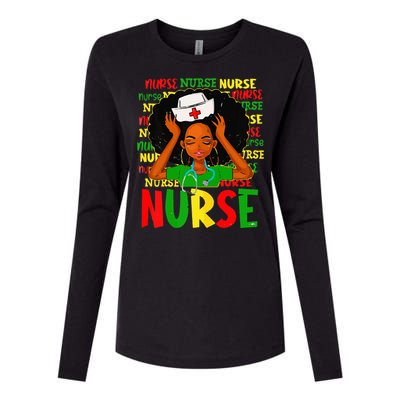 Black Women Nurse Afro Retro Juneteenth Black Month History Womens Cotton Relaxed Long Sleeve T-Shirt