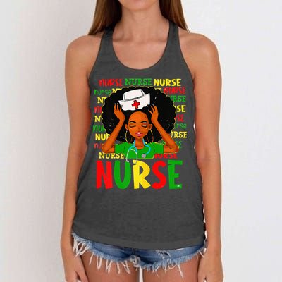 Black Women Nurse Afro Retro Juneteenth Black Month History Women's Knotted Racerback Tank