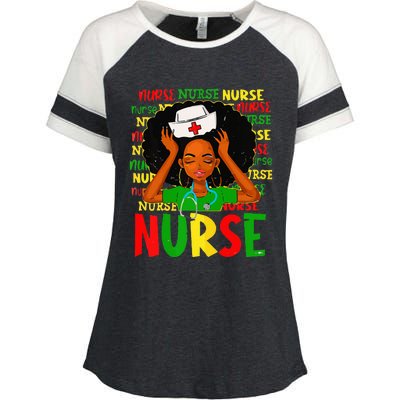 Black Women Nurse Afro Retro Juneteenth Black Month History Enza Ladies Jersey Colorblock Tee