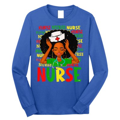 Black Women Nurse Afro Retro Juneteenth Black Month History Long Sleeve Shirt