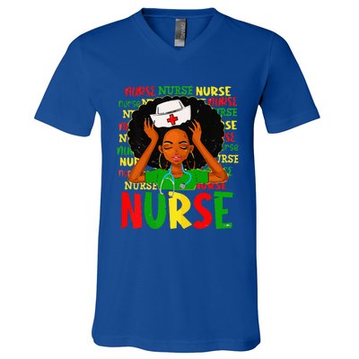 Black Women Nurse Afro Retro Juneteenth Black Month History V-Neck T-Shirt