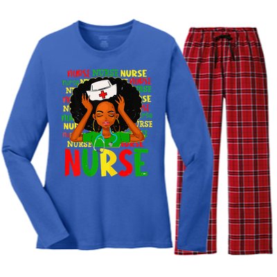 Black Women Nurse Afro Retro Juneteenth Black Month History Women's Long Sleeve Flannel Pajama Set 