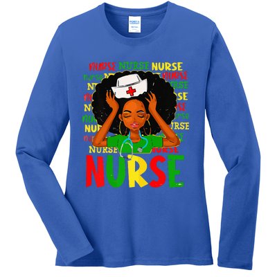 Black Women Nurse Afro Retro Juneteenth Black Month History Ladies Long Sleeve Shirt