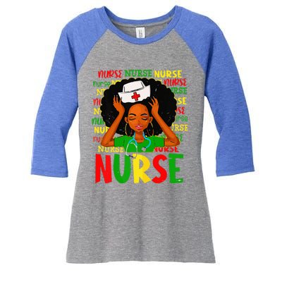 Black Women Nurse Afro Retro Juneteenth Black Month History Women's Tri-Blend 3/4-Sleeve Raglan Shirt