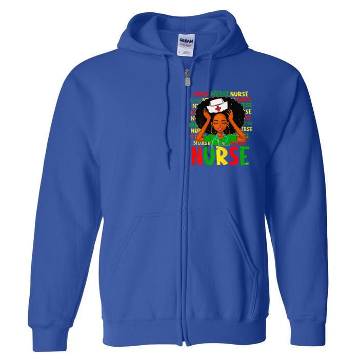 Black Women Nurse Afro Retro Juneteenth Black Month History Full Zip Hoodie