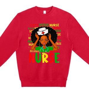 Black Women Nurse Afro Retro Juneteenth Black Month History Premium Crewneck Sweatshirt