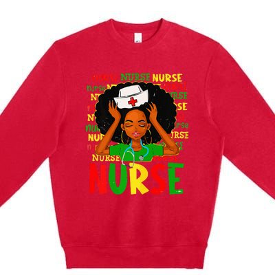 Black Women Nurse Afro Retro Juneteenth Black Month History Premium Crewneck Sweatshirt