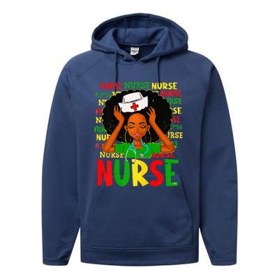 Black Women Nurse Afro Retro Juneteenth Black Month History Performance Fleece Hoodie